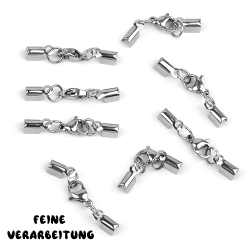 12 Stück Kettenverschluss Edelstahl, Lederband Armband Verschluss, Verschlüsse für Armbänder, Silber Schmuckverschluss für DIY Lederband, Armband, Halskette