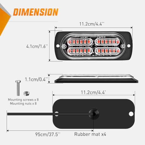 Image of Nilight 4PCS 24LED Red Strobe Light 12V /24V Grille Surface Mount | Hazard Safety Warning Light with Sync Feature for Car Truck Camper Side Marker Aluminum Alloy Base Emergency Lights