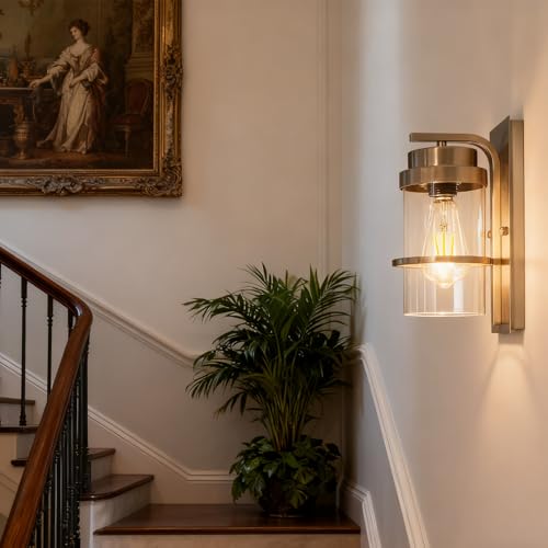 Image of Brushed Nickel Modern Wall Sconces,Bathroom Light Fixture,10.2 in | E26 Base,modern wall sconces for hallways,stairs,bedroom,beside lights wall mounted