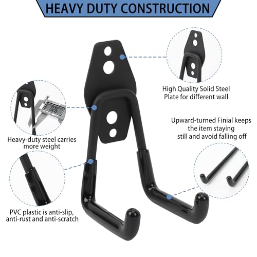 Utility Hooks for Garage, 2 PCS, Garage Wall Hooks Hanging for Heavy Duty, Garage Storage & Organizer for Bulk Items, Power Tools, Ladders, Bikes, Ropes, Small U Hooks Wall Mount