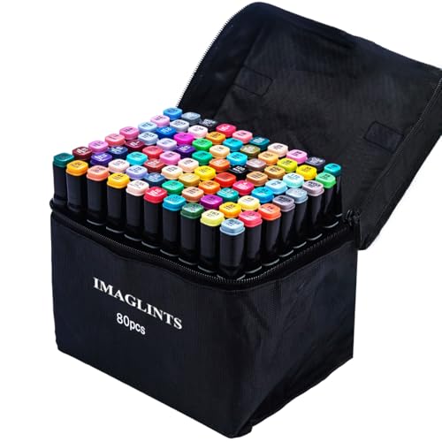 IMAGLINTS Alcohol Markers 80 Colors with Base Drawing Pen Dual Tip Art Markers for Sketch Anime Illustrations
