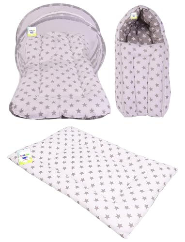 Image of Toddylon Baby Bed New Born Baby Bedding Set Combo | Carry Bag | Mattress | Mosquito Net | Carry Bag | Infants Gaddi Set (0-6 Months) Grey (3PCS Set)