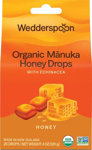 Image of Wedderspoon Organic Manuka Honey Drops, Honey & Echinacea, 20 Count