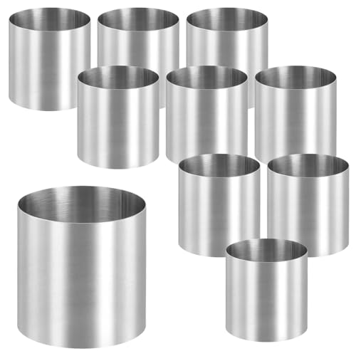 SINJEUN 10 Pcs 5cm Round Cake Rings, Stainless Steel Baking Mousses Rings, Crumpet Pastry Rings for Pancake Cookie Cake Dessert Baking