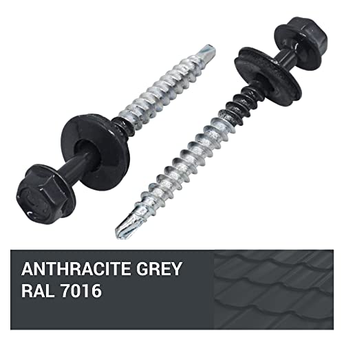 SKIR'CO (10 pcs) Painted Roofing Screws 4.8 x 50 mm, Hex Head, Self-Drilling Screws With EPDM Washers (Anthracite Grey, RAL 7016) - Image 4