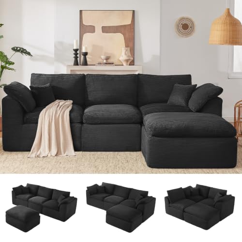 Image of 114 inch Cloud Sectional Couch, Boneless Couches for Living Room, Black