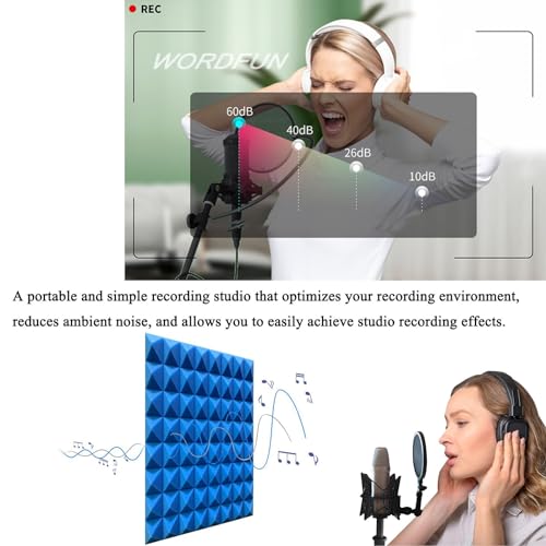 WORDFUN Estudio de Voz Portátil, Cubierta de Aislamiento Acústico, Cubo de Espuma para Micrófono, Escudo de Aislamiento para Estudio de Música miniatura 3