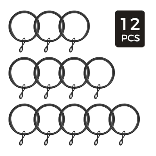 Image of TWOPAGES 12 Pack Curtain Rings with Eyelets, 1.5 Inch Black Drapery Rings