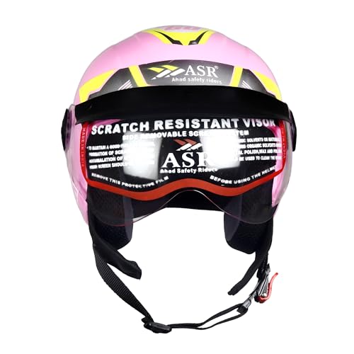 Image of ASR Junior Riders Helmet, High-Impact ABS Shell, Scratch & UV Resistant, Wide-View Visor, ISI Approved, Boys & Girls,Size-XS (Pink)