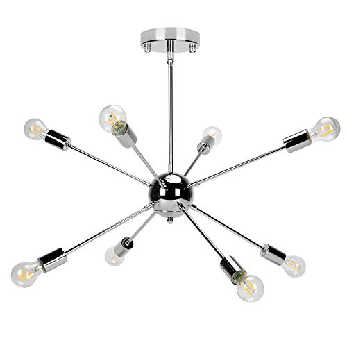 Best Deal Cheap 🛒 GRUSTRUST 8-Light Sliver Chandeliers Lighting Easy Mount Ceiling Light Chrome Modern Pendant Light Dimmable Lamp Bracket for Living Room Showroom Study Room(Bulbs Not Included)