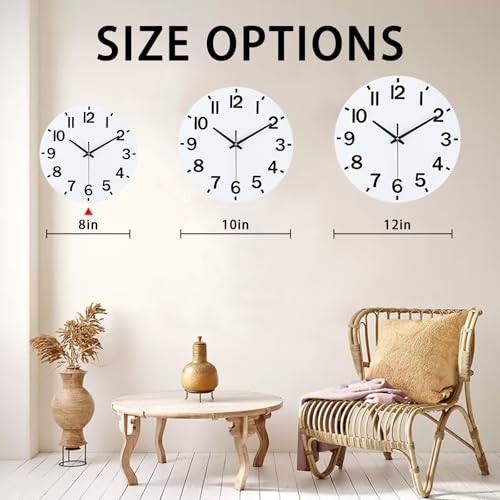 HZDHCLH Wall Clock 8 Inch Silent Non Ticking Wood Battery Operated White Wooden Modern Wall Clock Sweep Movement Decorative Office Kitchen Home Bathroom Living Room - Image 5