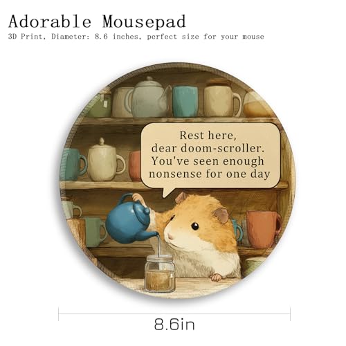 Image of Gctriki Funny Hamster Round Mouse Pads for Desk, Small Desk Mat Stitched Edge Non-Slip Rubber Base, Mousepad for Travel Laptop Computer Gaming, Cute Office Accessories with Motivational Quote