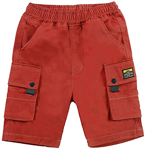 Wofupowga Boy Multi-Pocket Summer Pull On Elastic Waist Cargo Shorts Red 10-11Years