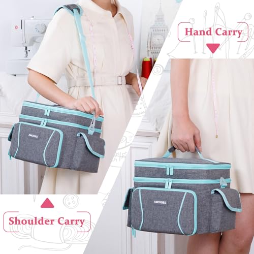 AMOIGEE Double-Layer Sewing Storage Bag – Sturdy Sewing Organizer Tote with Shoulder Strap, Elastic Loops & Adjustable Dividers for Sewing Supplies, Tools & Accessories – Versatile Sewing Box & Basket by AMOIGEE - Image 6