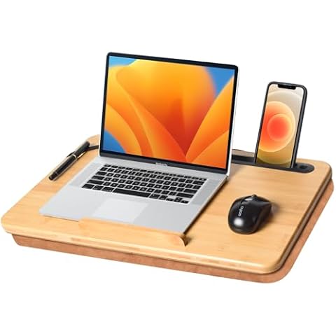 wishacc Oversized Lap Desk, 21" Large Portable Bamboo Lap Desk Tray for Home Office (Fits up to 17.3” Laptop) Cover