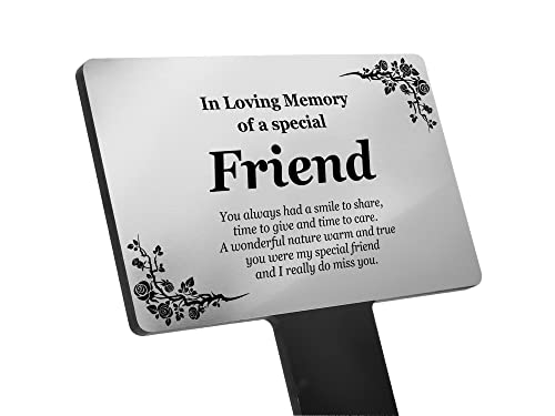 OriginDesigned Special Friend Memorial Memorial - Estaca de placa de recuerdo, dorado/plata/cobre, impermeable, al aire libre, marcador de tumbas, homenaje, marcador de plantas (plata)