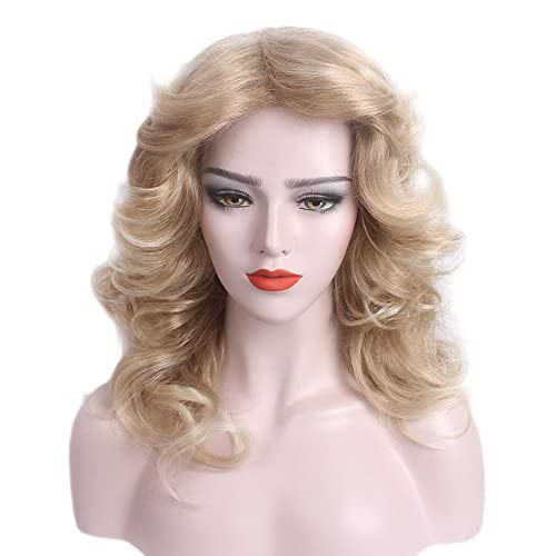 H&Bwig Blonde Curly Wigs for Women Long 70s 80s Disco Party Womens Hair Wig Natural Synthetic Hair Wigs for Lady Ladies Cosplay Anime Costume Anime