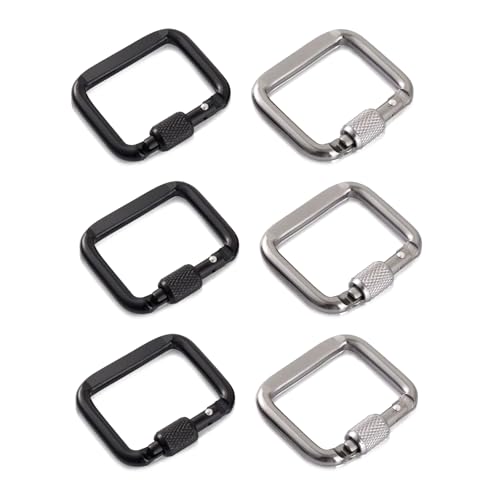 6 mosquetones cuadrangulares, mosquetón de aluminio con rosca pequeño, 5 cm, conector de rosca para exteriores, senderismo, camping, viaje equipo