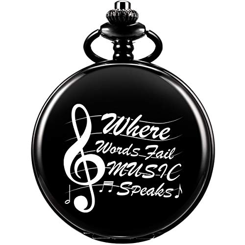 Pocket Watch, Where words fail, MUSIC Speaks Loud Pocket Watch and Chain for Men Women, Music Motif Quartz Laser Engraved Pocket Watch Vintage Steampunk Necklace Numerals steampunk buy now online