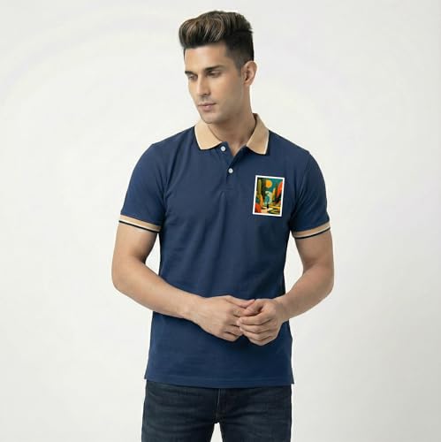 Image of Men's Regular Fit Solid Half Sleeve Casual Tipping Collar Polo T-Shirt