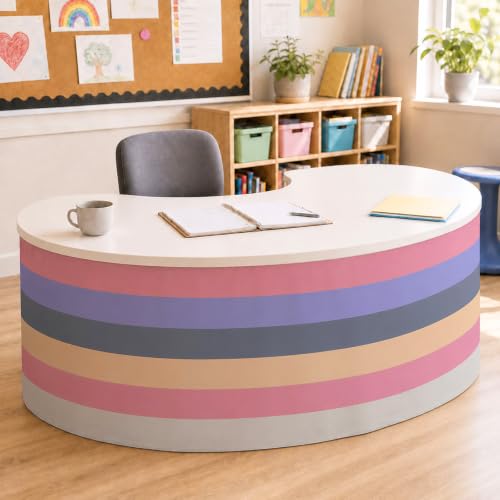 Image of 12FT Boho Table Skirt Teacher Desk Skirts for Classroom Decorations Colorful Rectangle Round Table Cover Skirt for Back to School Party Supplies Kindergarten Preschool Office Bookcase Cabinet Shelf