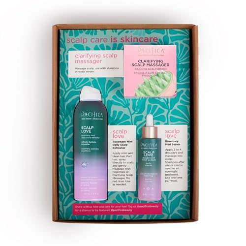 Pacifica Scalp Care Set – Rosemary Mint Daily Scalp Refresher, Detoxifying Serum &amp; Clarifying Scalp Massager for Healthy, Hydrated Scalp, Vegan &amp; Cruelty-Free
