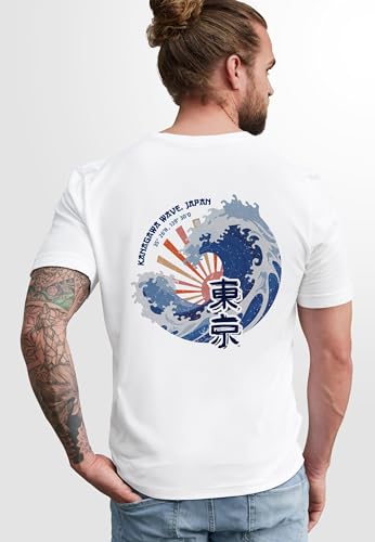 Neverless Backprint T-Shirt Herren Welle Kanagawa Japan Schriftzeichen Printshirt Brustlogo Sommer Fashion