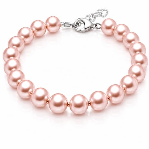 Image of Baby Crystals Personalized Jewelry Pink Pearl Initial Charm Bracelet for Girls & Women