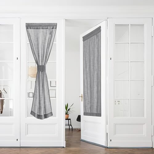 PONY DANCE Tende a Vetro per Finestra Moderne Tendine con Effetto Lino per Interni e Cameretta Bambini Decorazione per Cucina 2 Pezzi 60x240 CM, Grigio Scuro