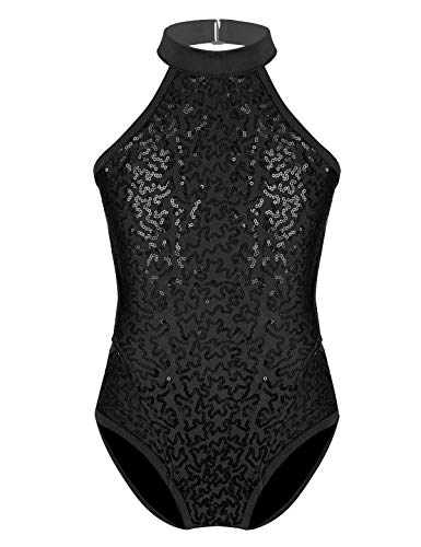 MSemis Maillot Gimnasia Rítmica con Lentejuelas Niñas Maillot Patinaje Artístico Competición Leotardo Ballet Danza Body Ropa Bailarina Actuación Negro A 11-12 Años