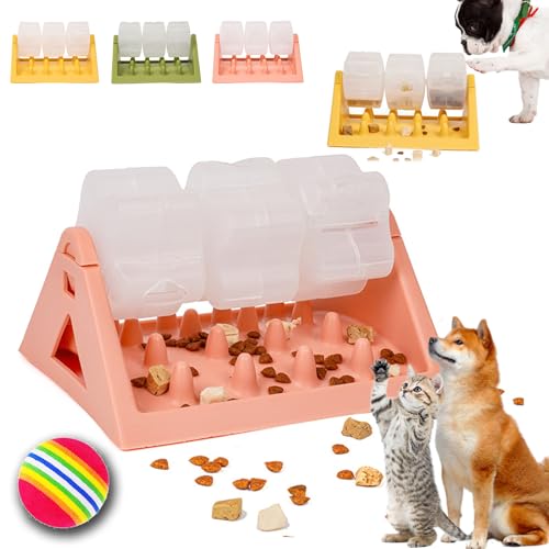 自動給餌器 猫犬用 知育玩具 犬 おもちゃ スローフィーダー 早食い防止 自飯器 ペット給餌おもちゃ 自販機 孤独感軽減 運動不足解消 ストレス解消 一人遊び トレーニングおもちゃ お手入れ簡単 猫犬兼用 おもちゃボール付き (オレンジ)