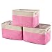 EZOWare Collapsible Large Storage Bins Basket [3-Pack] Canvas Fabric Tweed Storage Organizer Cube Set W/Handles for Nursery Kids Toddlers Home and Office - Cream/Pink 15 L x 10.5 W x 9.4 H