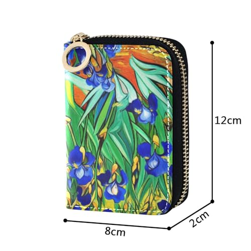 Vibrant Field Blue Irises Lush Women Wallet Small Cute Card Holder RFID Blocking Zippered Coin Purse Pouch with Zipper3