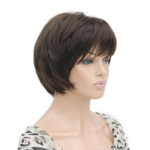 Lydell 8-10" Short Layered Shaggy Heat Resistant Synthetic Wigs Chestnut Brown - Image 2