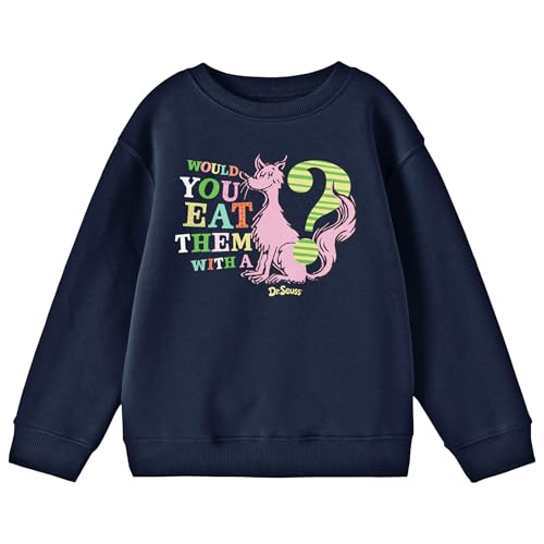 Green Eggs & Ham Would You Eat Them With A Fox Youth Navy Crew Neck Long Sleeve Sweatshirt
