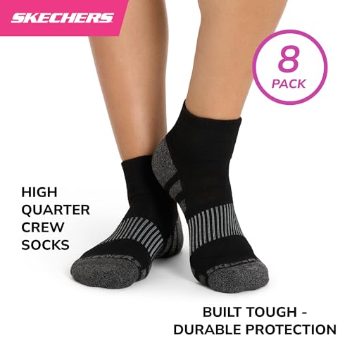 Image of Skechers Women's 8-pack Work Collection High Quarter Crew Socks, Extra Cushion & Mesh Ventilation
