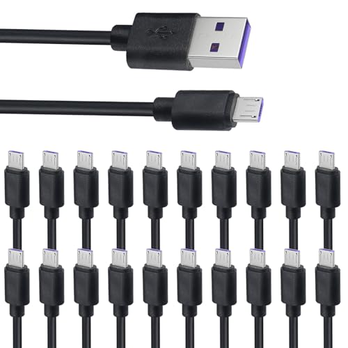 Smays Micro USB Cable 20-Pack Bulk, 3ft Charging Cord Multi Pack, Black