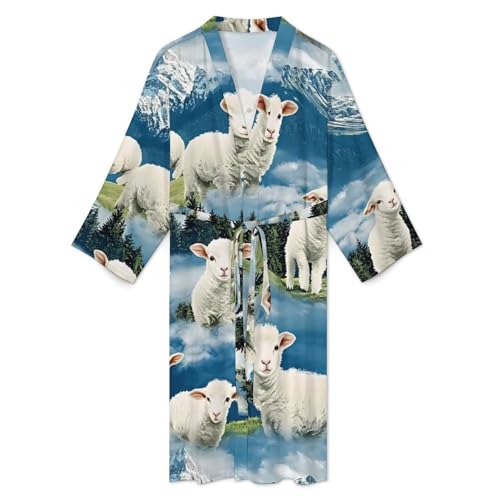 Bata de baño para hombre diseño de corderos con acabados premium y camisón largo de manga larga 4
