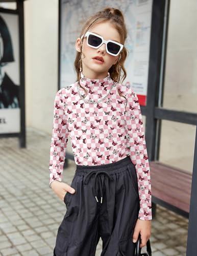 Image of Arshiner Girls Long Sleeve Mock Turtleneck Shirts Slim Fit Base Layer Top