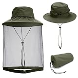 Filhome Imkerhut Moskito Kopfnetz Hut Anti-Moskito Sonnenhut Fischerhut mit Mückennetz für Männer und Frauen Gesicht Schutz Hut für Outdoor Gartenarbeit Dschungel Angeln (Armeegrün)