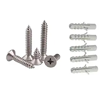 Immech - 6 X 38 mm (D 3.5mm) Drywall Gypsum Screw, Nickel Plated, Phillips Bugle Head With Wall Plug Pack Of 200 Pcs (100 Pcs Screw & 100 Pcs WallPlugs)