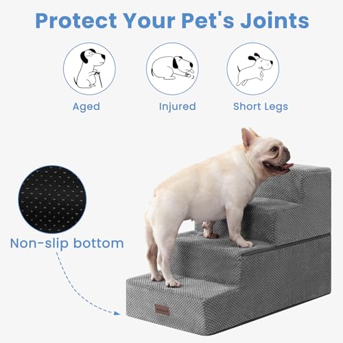 Image of Aodisman Dog Steps for Bed & Couch,18.5 inch H 4-Step Pet Stairs for Small Dogs | High-Support Anti-Slip Dog Ramp, Easy-to-Climb Steps for Doggies, Older Cats,Short-Legged Dogs to Get on and off Beds,Grey