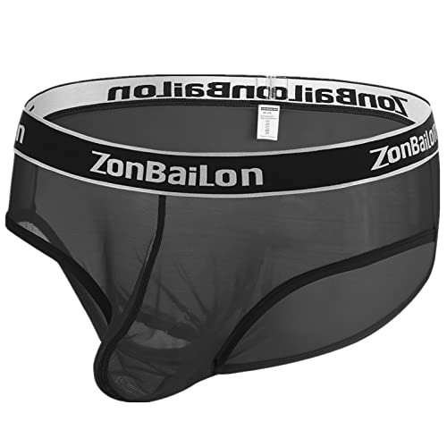 ZONBAILON Mens Mesh Sexy Underwear Big and Tall Black Bulge Pouch See Through Sheer Male Briefs Plus Size 3XL 3X XXXL 48-503