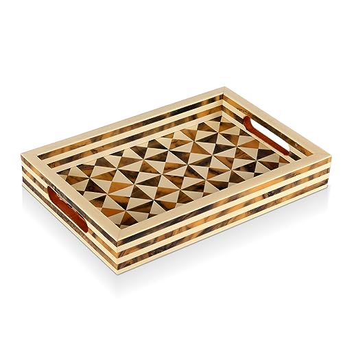 Image of Handicrafts Home Handmade Resin Inlay Decorative Ottoman Serving Tray,12x8 | Handmade with Bone Inlay with Built in Handles, Tray for Coffee Table, Centerpiece, Vanity, Boho Home Decor