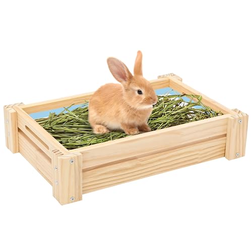 ohbien うさぎ牧草入れ 餌入れ チモシー入れ 木製 組み立て式 牧草フィーダー 小動物 モルモット チンチラ フェレッド フード 食器 多機能 36×24×8cm