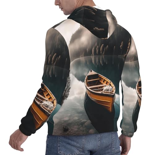 Men's Fleece Pullover Hoodie Long Sleeve Hooded Lakeside Boat Sweatshirt Casual Shirts With Pockets 4X-Large Black4