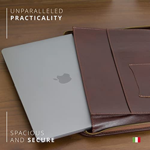 Image of Premium Maruse Leather Portfolio Padfolio - Executive Folio for Men and Women with Zipper, Folio Document Organizer, Laptop Sleeve, iPad Case and Folder - Made in Italy, Black