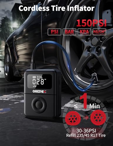 GREPRO Jump Starter with Air Compressor, 5000A Battery Jumper Starter Portable(10.0L Gas/8.0L Diesel),150PSI Tire Inflator 12V Car Battery Booster with Jumper Cables, Digital Display, LED Flashlight - Image 4