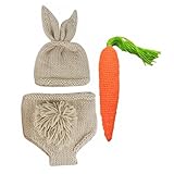 Uonlytech Disfraz de Conejo para Recién Nacido Gorro y Pantalones de Ganchillo para Sesión de Fotos de Pascua y Primera Fiesta del Ñiño