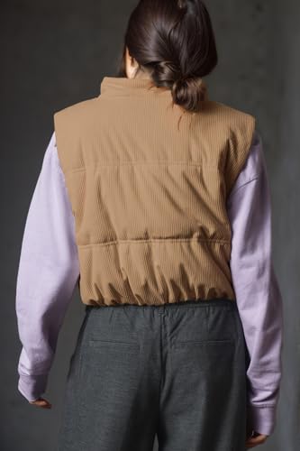 LifeShe Corduroy Puffer Vest for Women Sleeveless Zip Up Cropped Waistcoat Lightweight Padded Gilet Jackets2